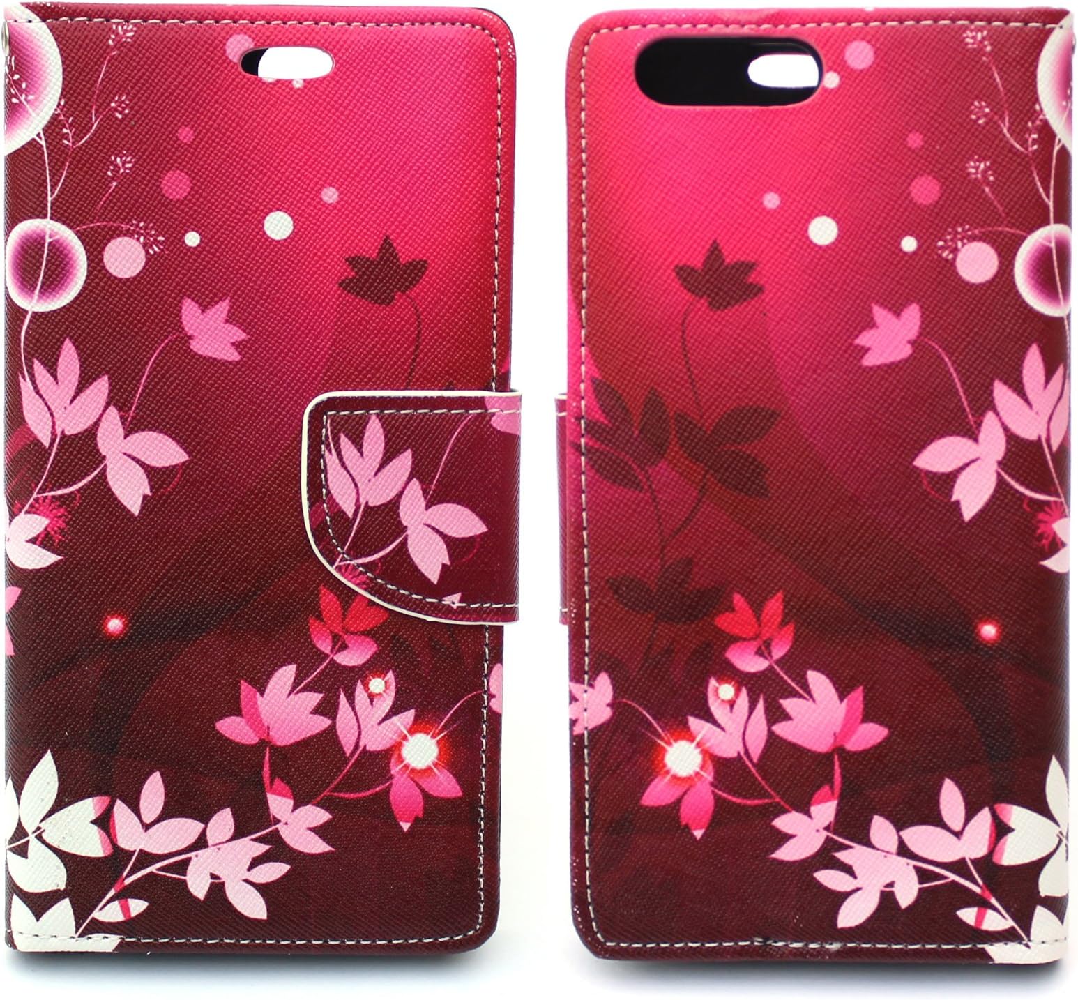 sharp icon fancy printed designer leather flip wallet back cover case for 1+5/ oneplus 5 - red flower - Red