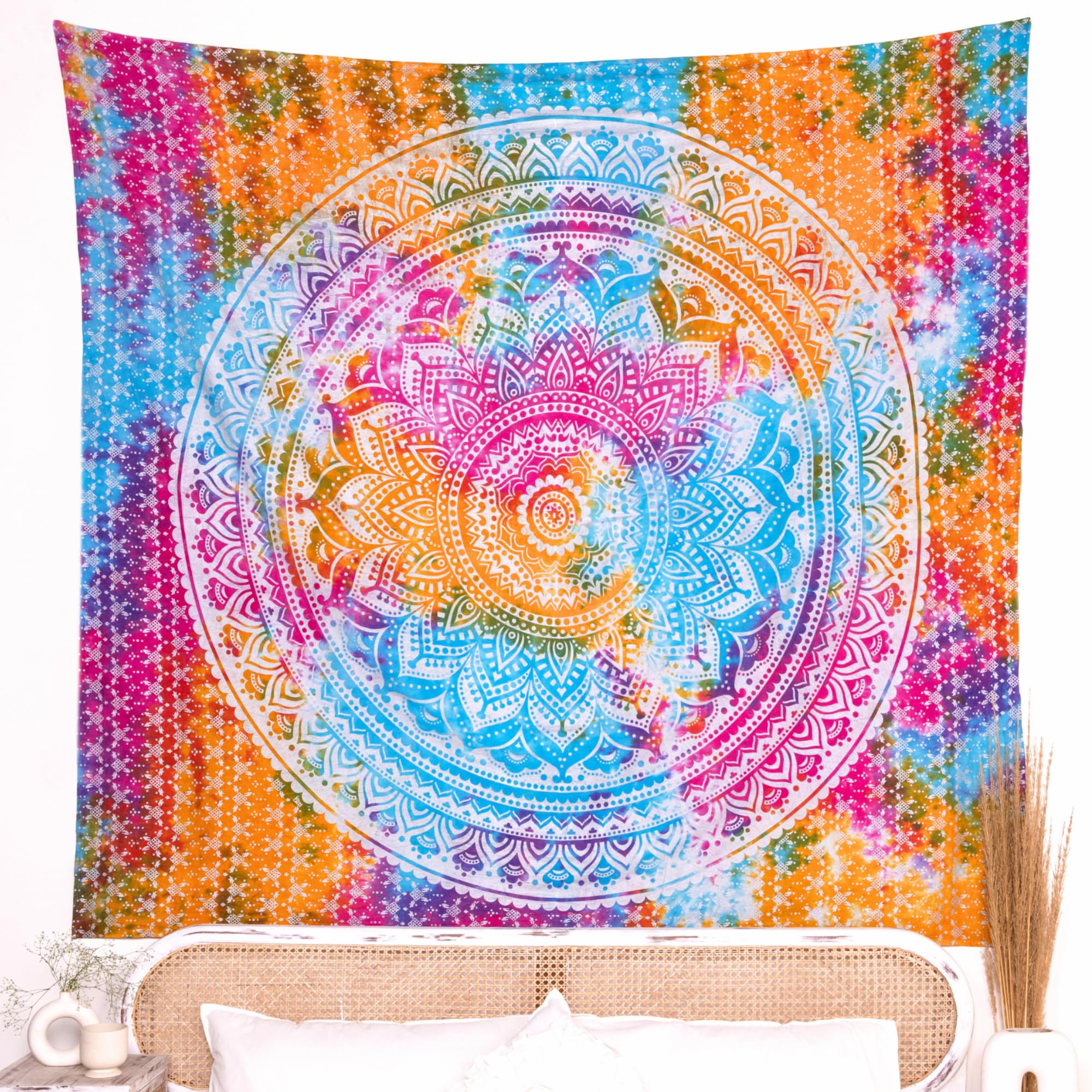 RAJRANG Mandala Tapestry Wall Hanging 137x213 cm for Bedroom and Living Room Decor Boho Bohemian Wall Hanging Cotton Tapestries Multicolor