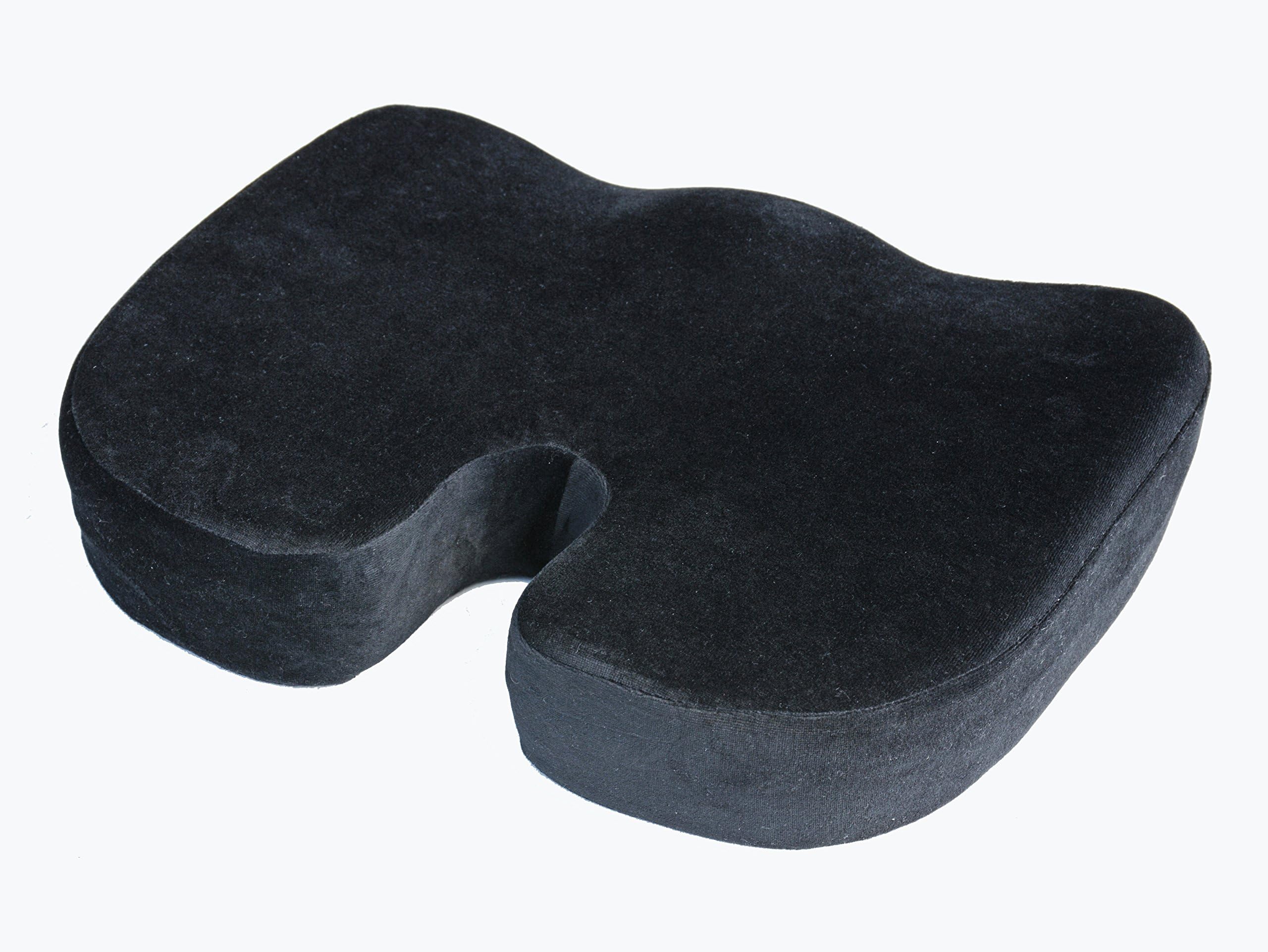 Coccyx Seat Support Cushion in Grade A Memory Foam | Pillow to Relieve Coxis, Tailbone, Piles, Sciatica and Lower Back Pain - Gives Lumbar Support | 2 covers in Black and Grey to be Used in the Car, Home or Office