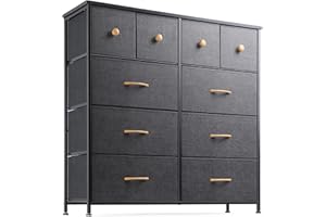 Nicehill Dresser for Bedroom with 10 Drawers, Storage Drawer Organizer, Tall Chest of Drawers for Closet, Living Room, Hallway, Entryway, Fabric Drawers (Black Grey)