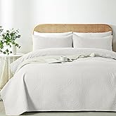 WURUIBO Twin Quilt Set White,Ultrasonic Embossed Bedspread, Lightweight Microfiber Coverlet, Modern Thin Bedding Set for All Season, 2 Piece(1 Quilt,1 Pillow Shams)