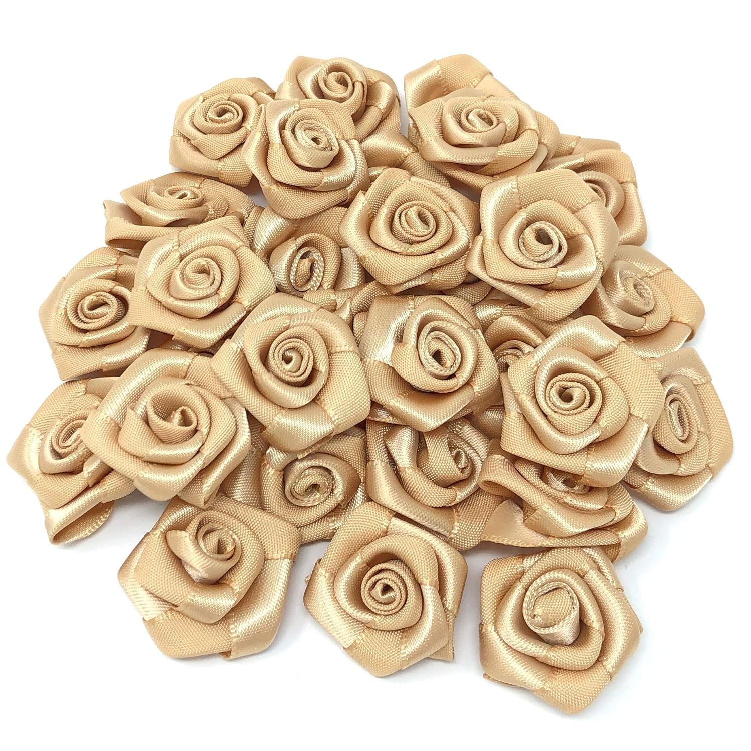 Gold 25mm Satin Ribbon Rose Flowers Decorative Craft Flowers (10