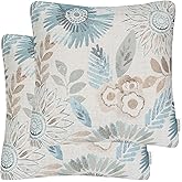 Mika Home Pack of 2 Throw Pillow Covers Decorative Pillow Cases for Sofa Couch Bed,Sunflower Pattern,22x22 Inches,Blue Cream