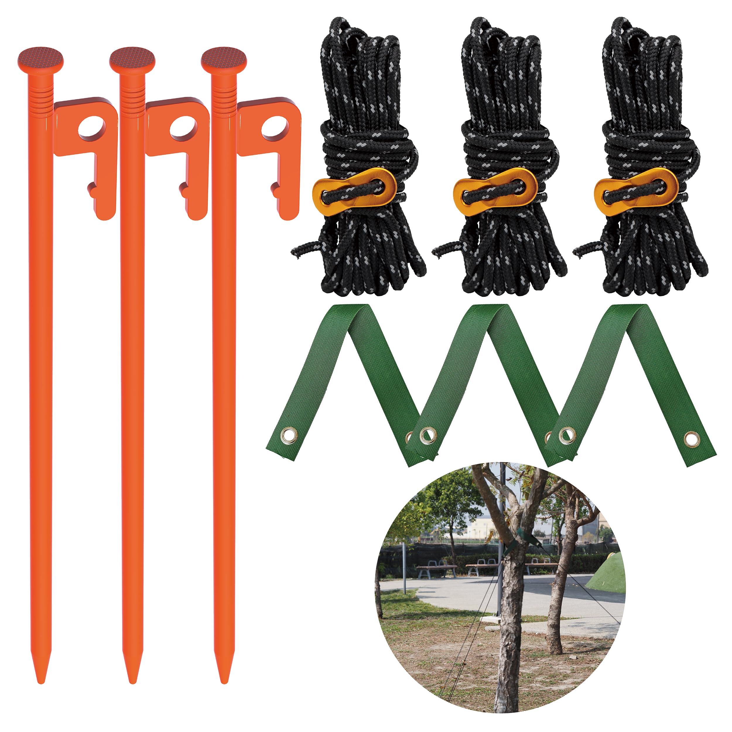 Tree Stake Kit – Heavy Duty Tree Stakes And Supports For Leaning Trees – Metal Stake For Straightening Kit with 3 Set Tree Stakes, For Staking and 13.12 Feet Tree Rope (Tree Stake 3 Pack)