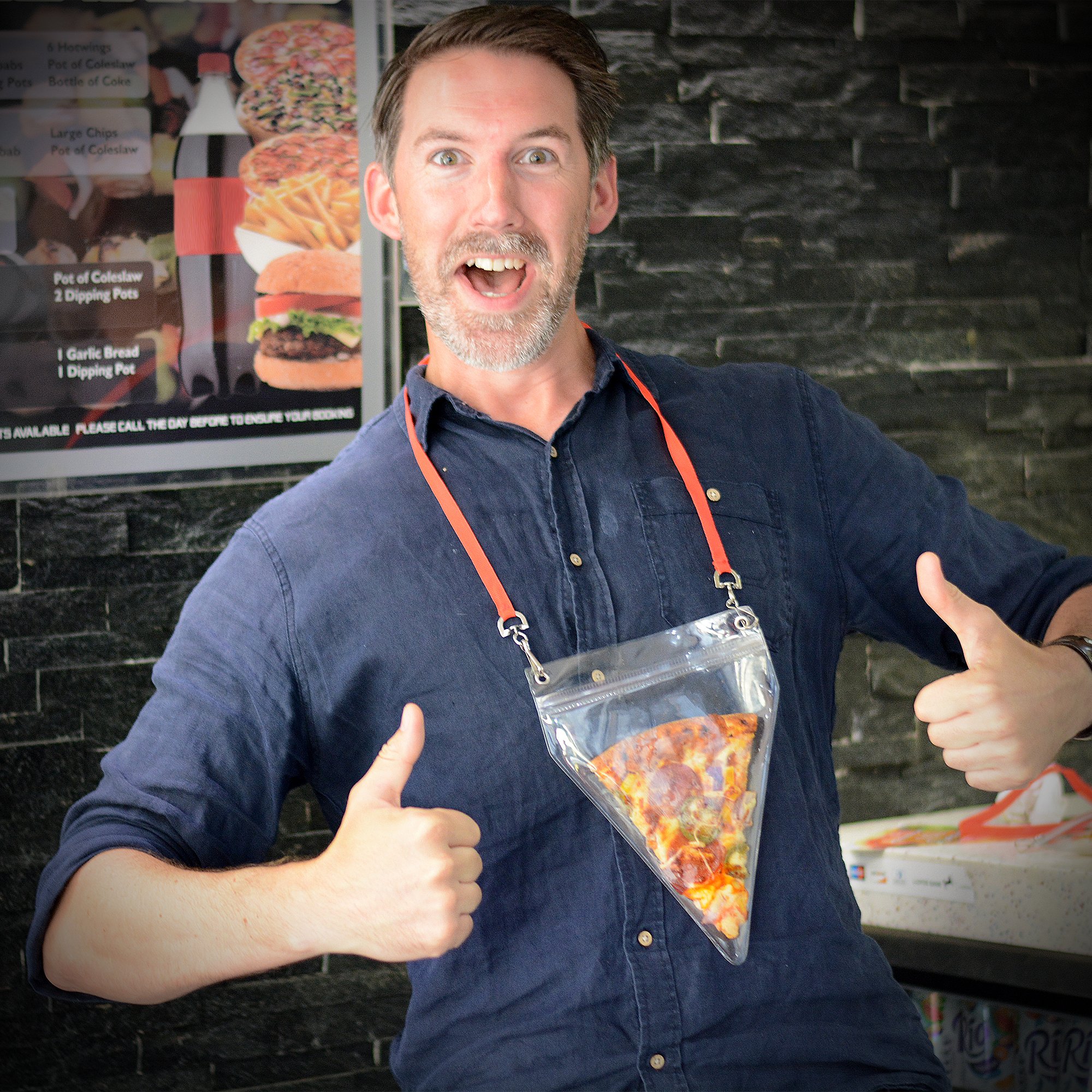 CKB LTD® Novelty PIZZA HOLDER Pouch And Lanyard - Unusual Gift - Holds Large Slices- The Ultimate Pizza Lover Gadget