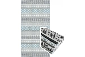 BalajeesUSA Outdoor Rug - 9x18 Grey, Teal, Reversible Recycled Plastic Straw Outdoor Patio Rugs Waterproof Large RV Camper Mats 7087