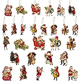 Feuid Gniea Christmas Wooden Hanging Ornaments - 43Pcs Vintage Xmas Victorian Style Banner Santa Claus Child Hanging Decorations Christmas Party Theme Decoration Anniversary or Holiday for Party Decor