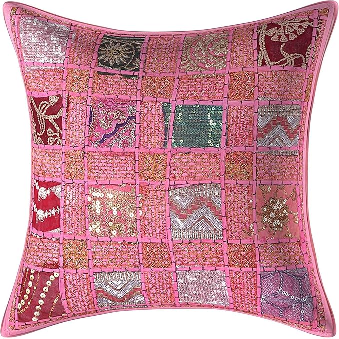 Handmade Vintage Embroidered Sari Patchwork Cushion Cover