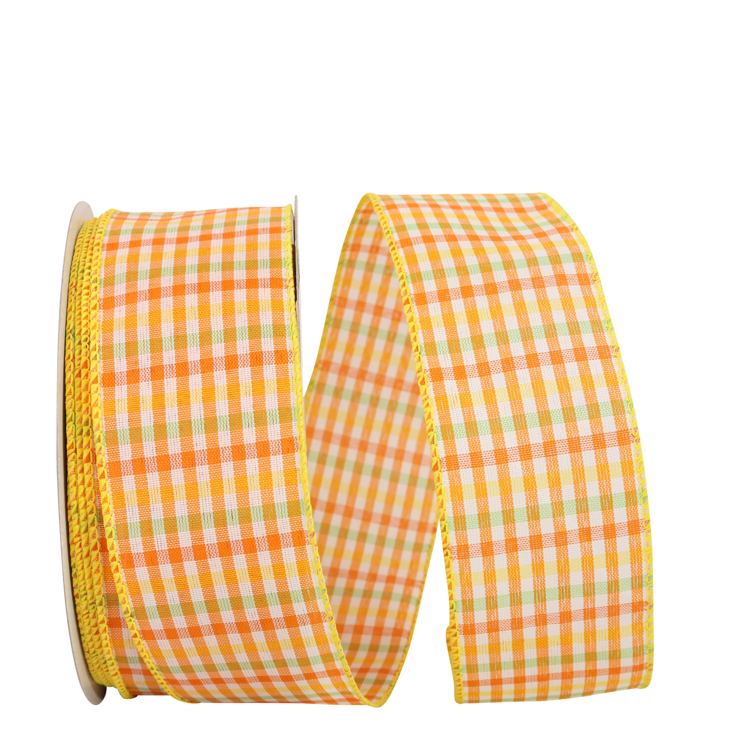 Reliant Ribbon 93239W-185-40K Gingham Check Bright Value Wired Edge Band, Citrus Yellow, 2-1/2 Inch x 50 Yards