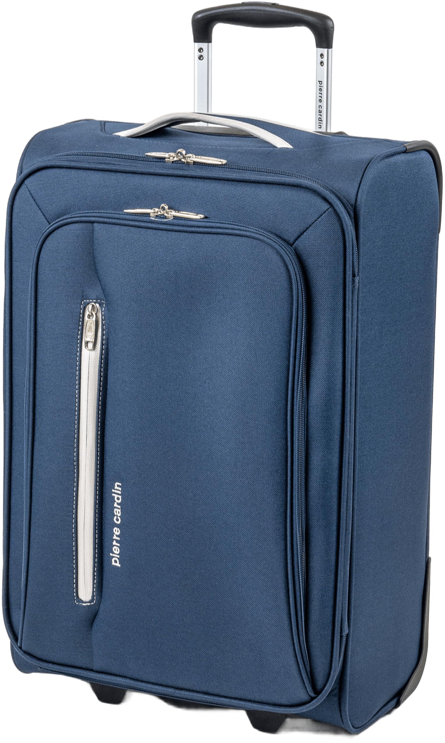 Pierre Cardin Cion Soft Sided Luggage with Stress Tested Durable Wheels, Telescopic Drag Handle Suitcase with Packing Straps CL610M (Small, Navy & Grey)