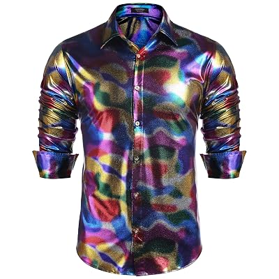 Buy COOFANDY Mens 70s Disco Shirt Long 