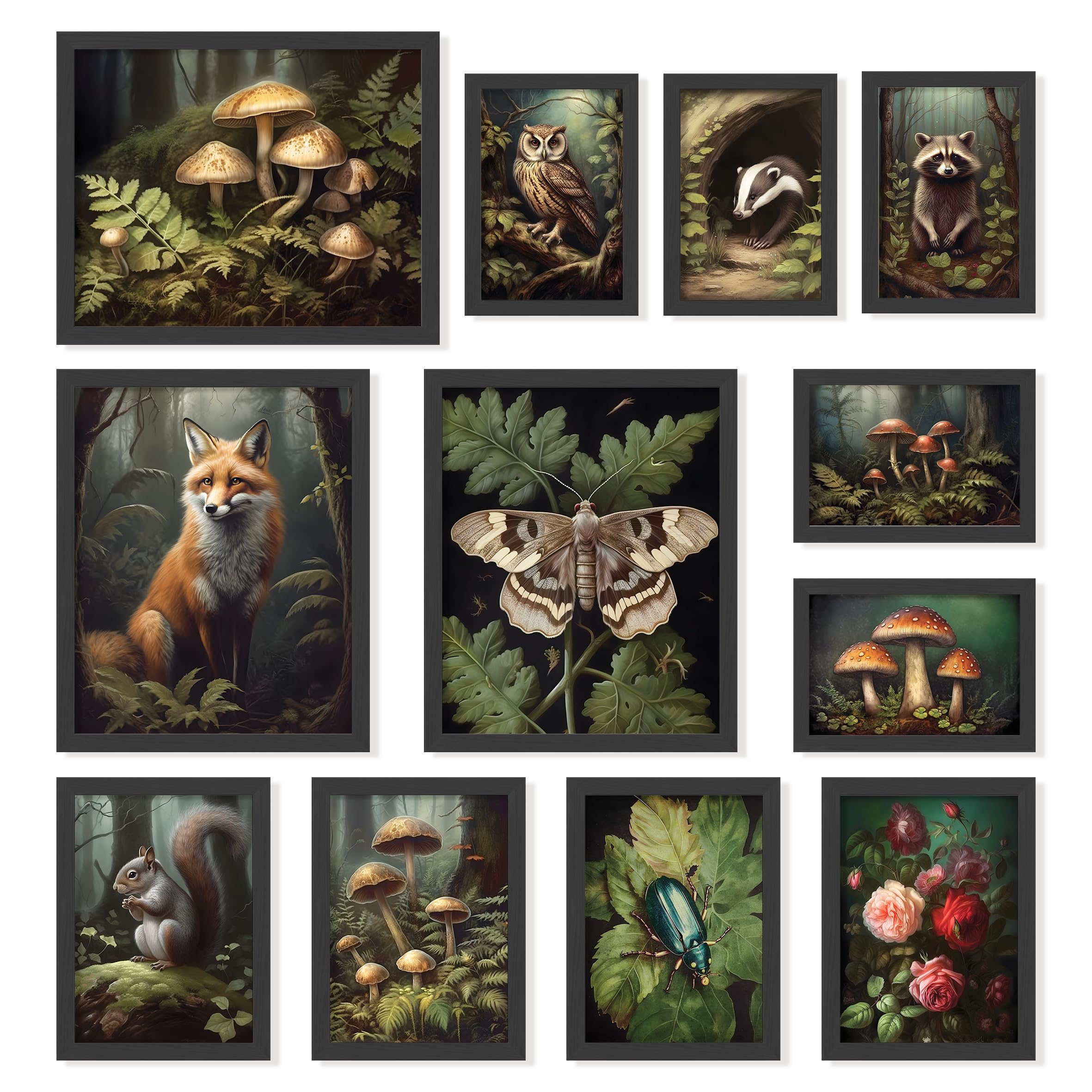 97 Decor Cottagecore Wall Art - Cottage Core, Vintage Botanical, Nature Mushroom Animal Pictures for Bedroom (UNFRAMED)