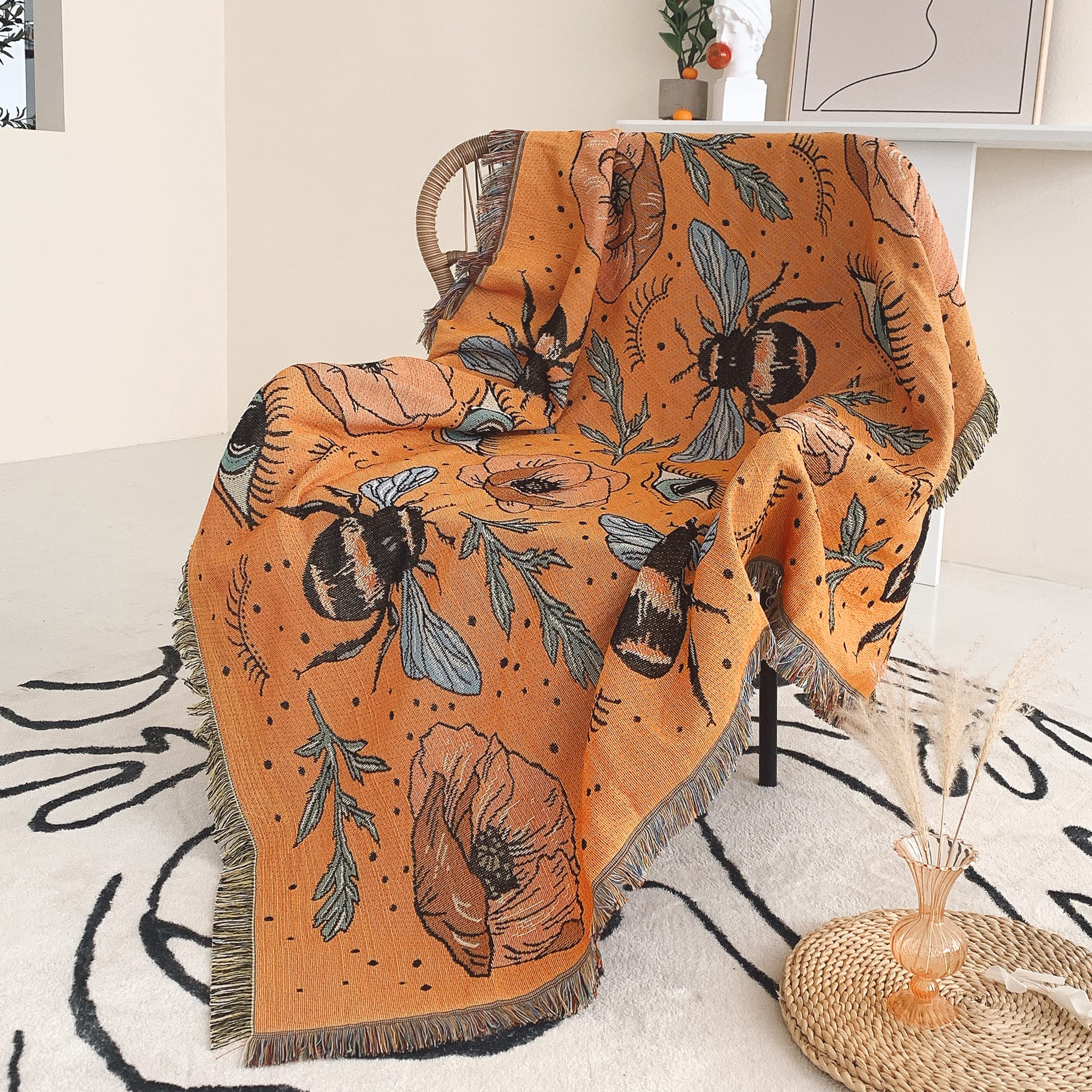 Shesyuki Boho Throw Blanket Reversible Cotton