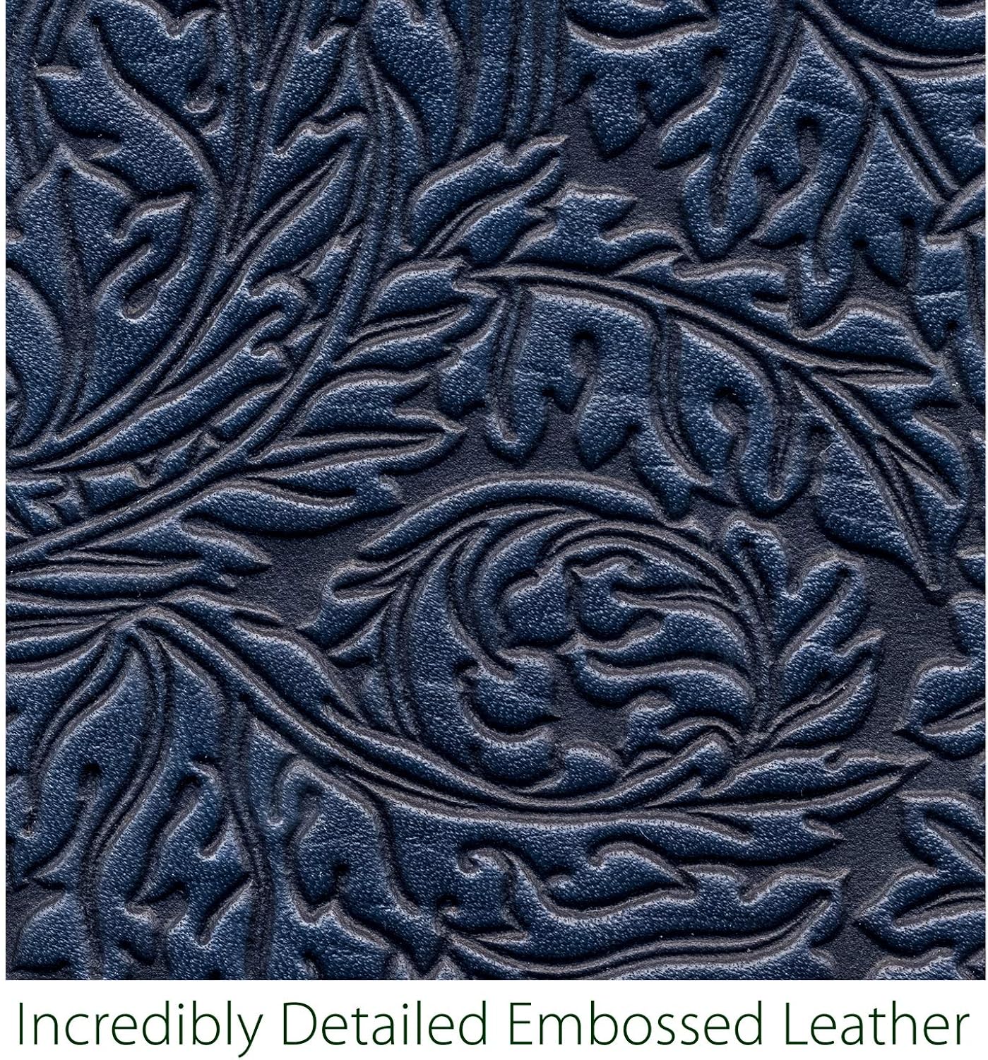 Oberon Design Acanthus Leaf Embossed Genuine Leather Checkbook Cover, 3.5x6.5 Inches, Navy Blue, Made in the USA: Clothing