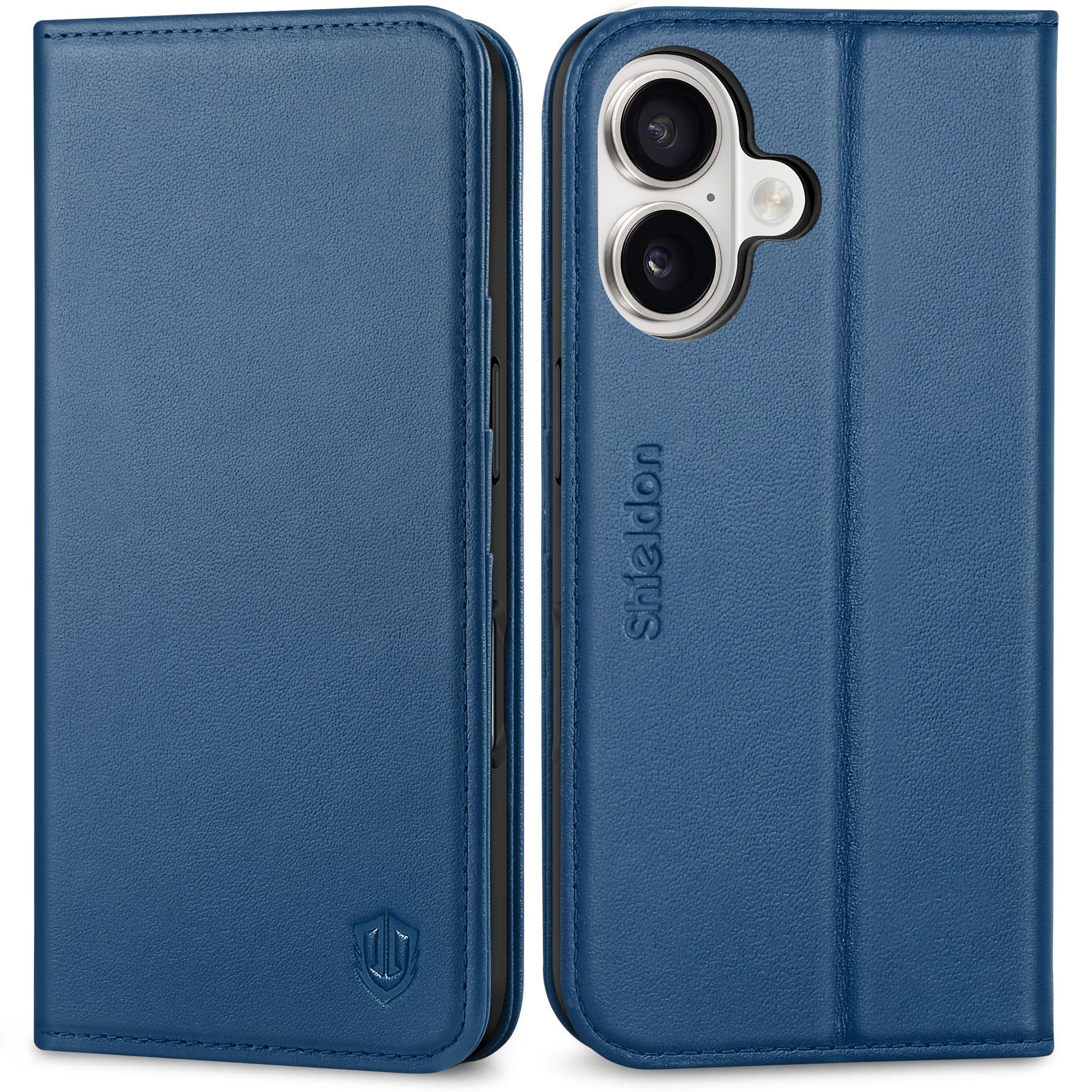 SHIELDON Wallet Case for iPhone 16, Genuine Leather Flip Case with Card Holder [Kickstand][RFID Blocking] Magnetic Closure Shockproof Folio Case Cover Compatible with iPhone 16 5G 2024 - Royal Blue