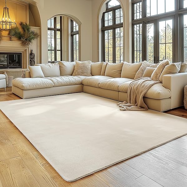 SIMPEX Teppich Wohnzimmer Creme 240x340 cm Kurzflor Teppich Waschbar, weich & rutschfest, modern einfarbiges Design für Wohnzimmer, Küche Schlafzimmer, & Kinderzimmer