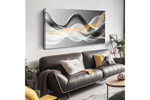 JuhaiArt Abstract Wall Decor Art Gold Canvas Modern Black Picture White Art for Bedroom Office Decoration 24" x 48"