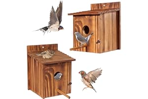 Set of 2 MIXUMON Bird Houses for Outside, Outdoor 2 Bird House Room for 2 Bird Families Bluebird Finch Cardinals Hanging Birdhouse for Garden