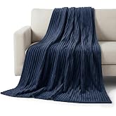 Fleece Throw Blanket, Navy Blue Ribbed Corduroy Texture, Soft Plush Cozy Blanket for Couch Sofa Bed, 50x60 Inch, Machine Washable, Home D&eacute;cor