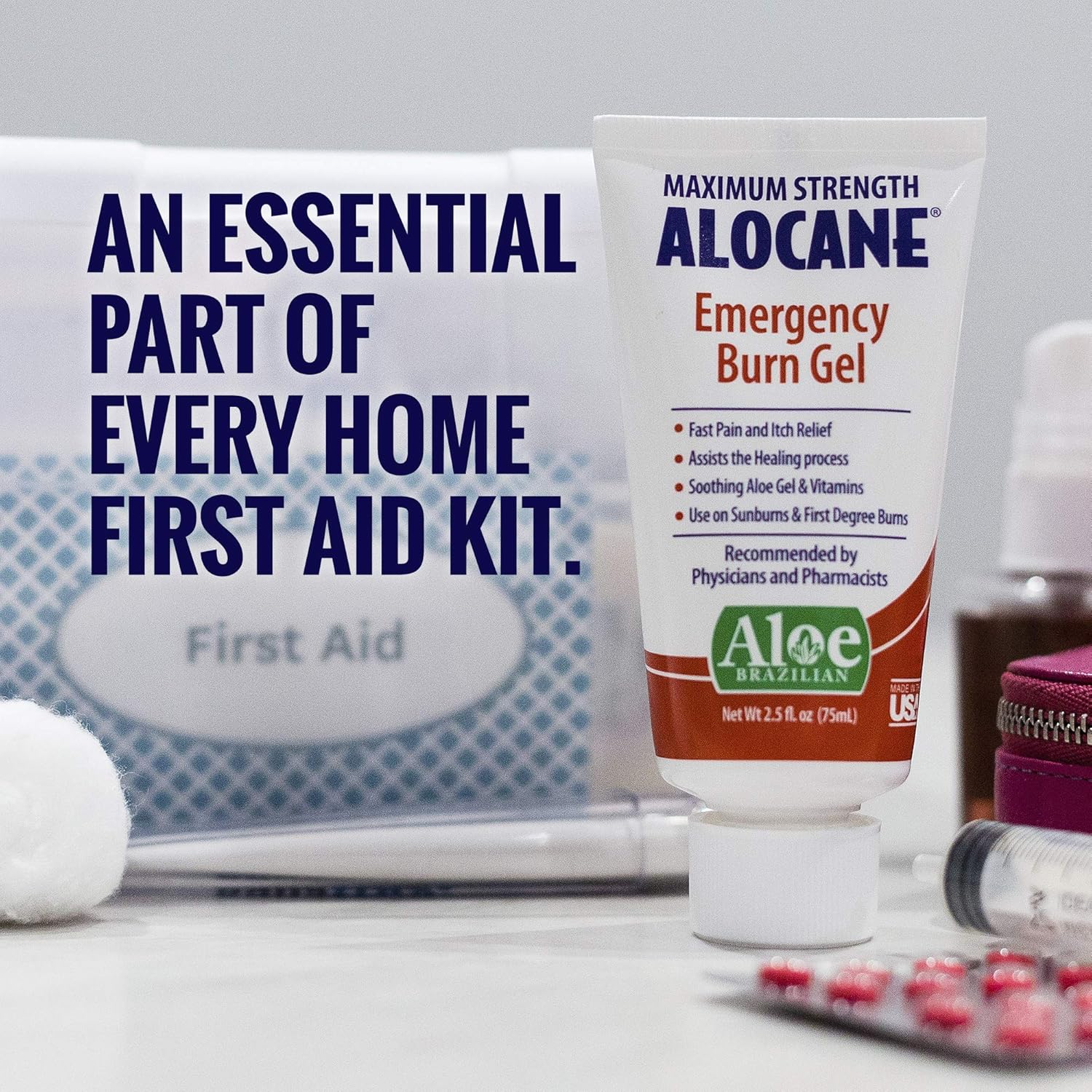 Alocane Emergency Burn Gel, 4% Lidocaine Maximum Strength Fast Pain and Itch Relief for Minor Burns, Sunburn, Kitchen, Radiation, Chemical, First Degree Burns, First Aid Treatment Burn Care 2.5 Fl Oz: Health & Personal Care