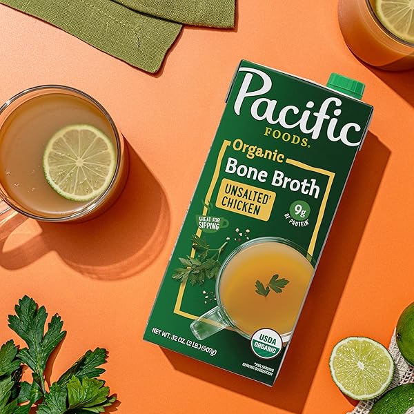PACIFIC FOODS ORGANIC UNSALTED CHICKEN BONE BROTH, 32 OZ CARTON