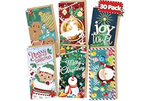 JOYOUSA Christmas Money Cards with Kraft Envelopes - 30 Pack - Gift Card Holder Christmas - Money Holder Christmas Cards for Cash Christmas Money Cards Bulk Assorted - Snow Festive Winter Holiday Box Set