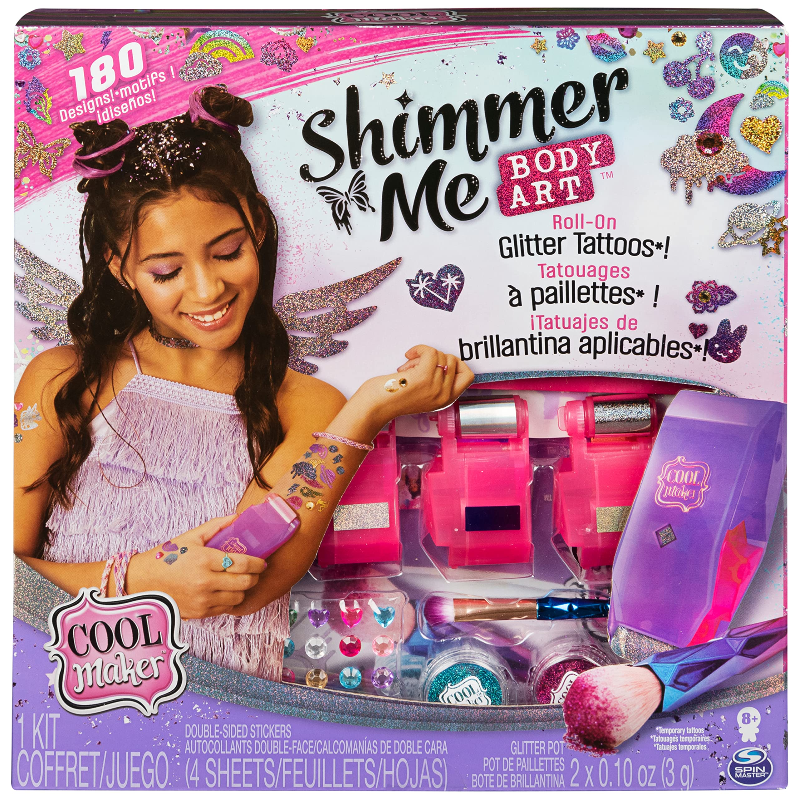 Cool MAKER, Shimmer Me Body Art with Roller, 4 Metallic Foils and 180 Designs, Temporary Tattoo Kids Toys for Ages 8 and Up