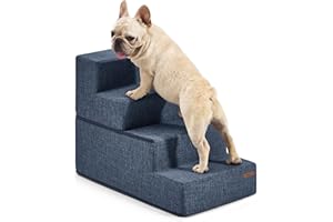 LE SURE Lesure Dog Stairs for Small Dogs and Cats Foldable Pet Steps for High Beds and Couch with CertiPUR-US Certified Foam and Non-Slip Bottom, Navy Blue Linen-Like Fabric, 4 Steps
