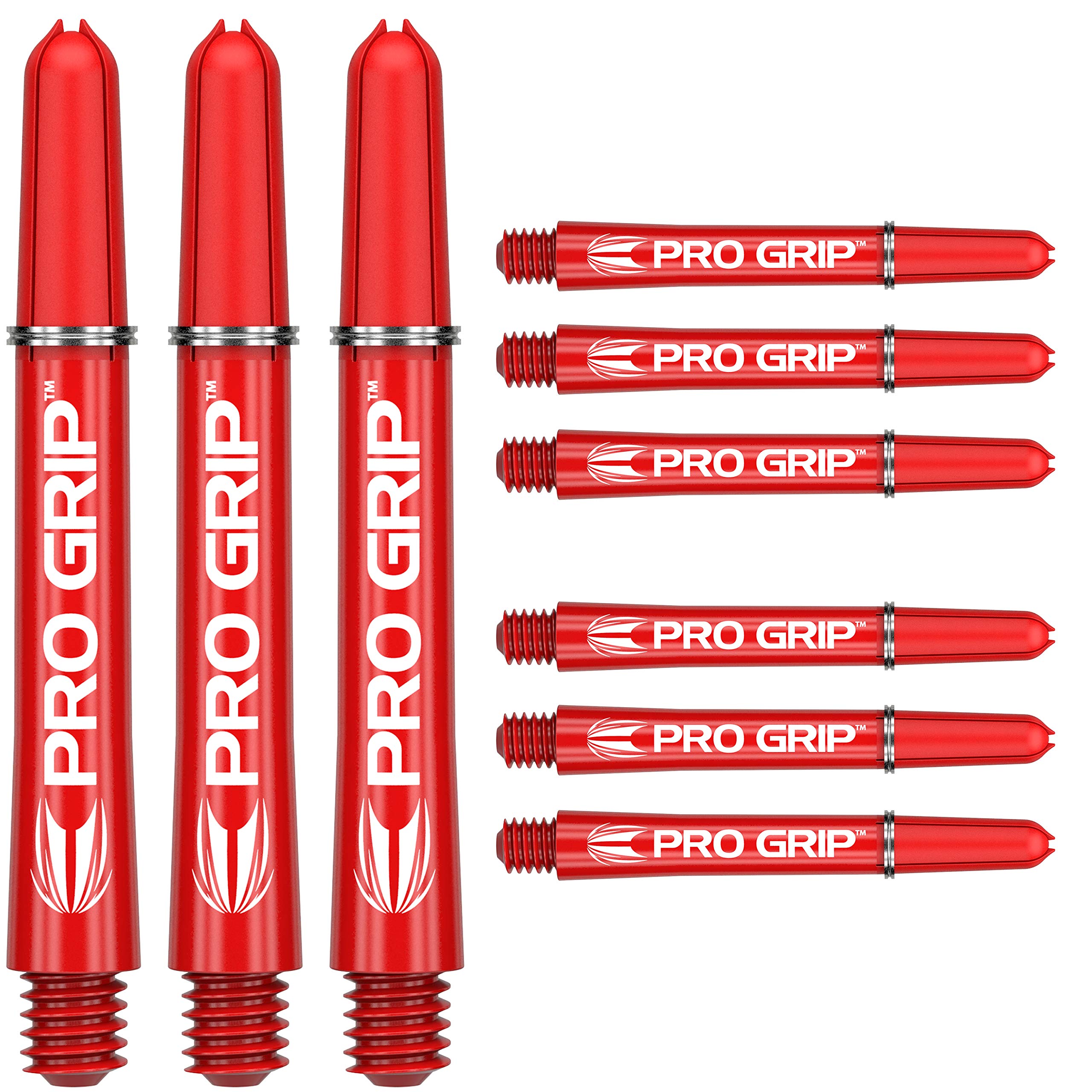 Target Darts Pro Grip Shafts – Set of 9 | Red, Short (34mm) | Dart Stems, Professional Darts Accessories, 2BA Shaft Multipack with Rings — image 1