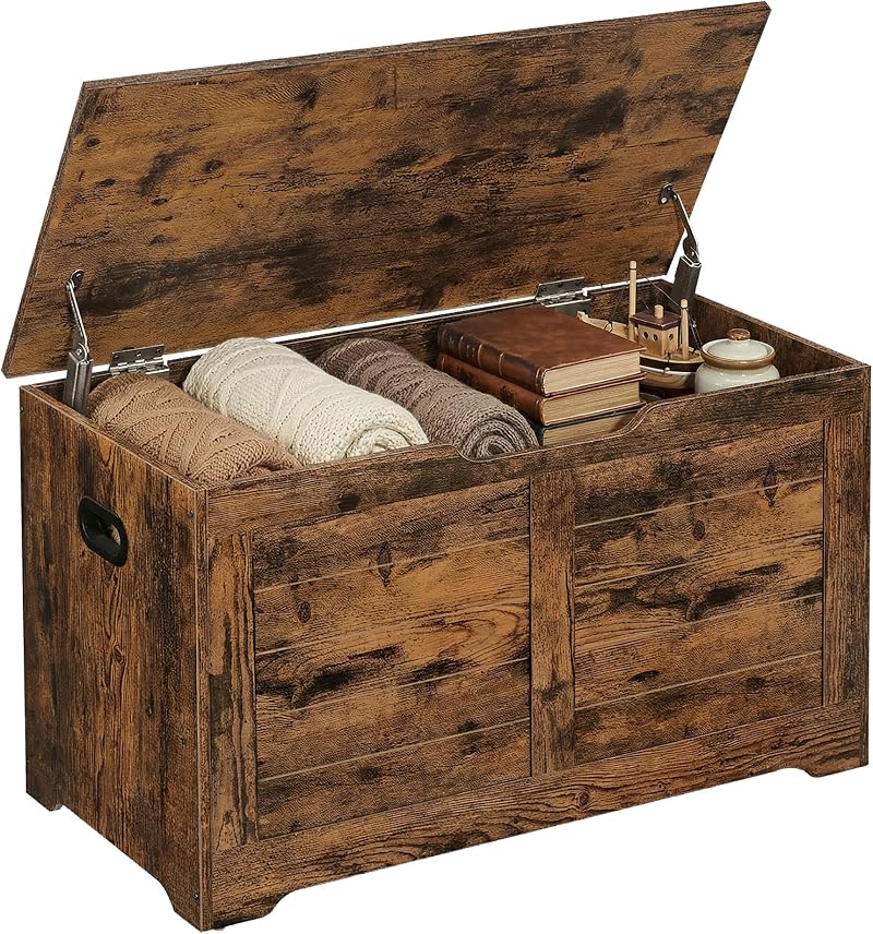 VASAGLE Chest Bench Blanket Box 2 Hinges 136 kg Load Honey Brown LSB061K01