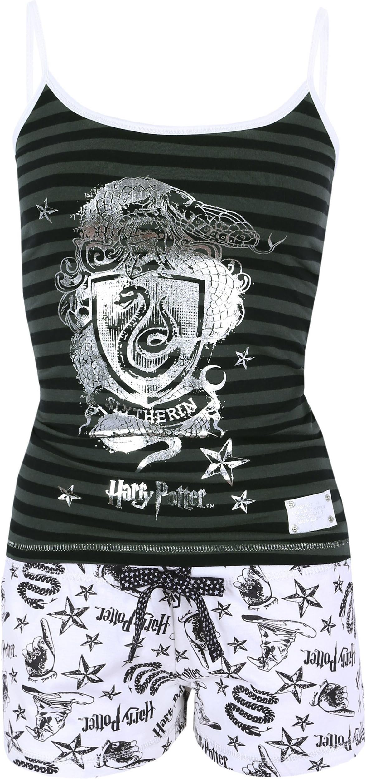 Green/White Sleeveless Top & Shorts Pyjama Set for Ladies Slytherin Harry Potter - UK 14-16 / EU 42-44