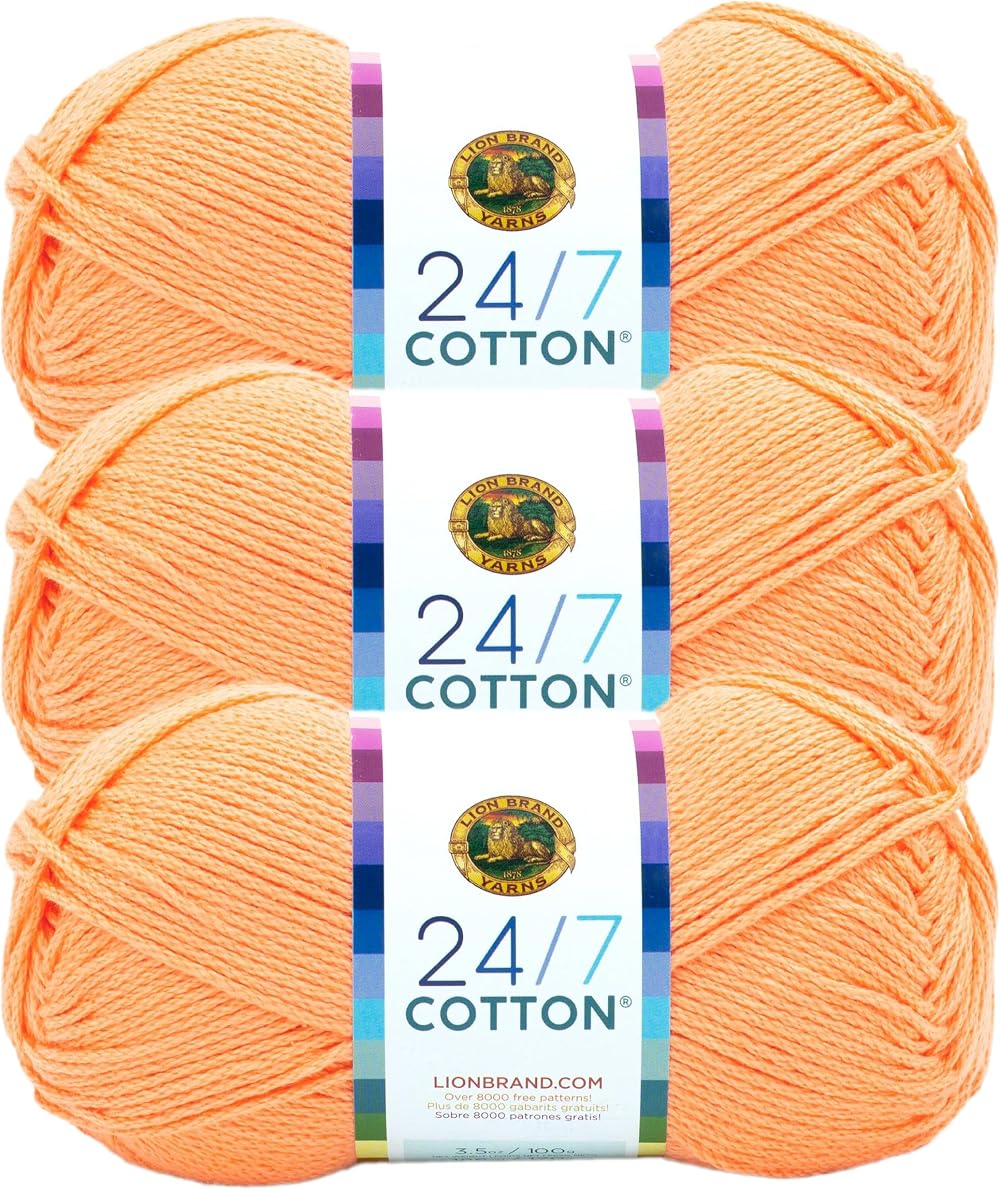 (3 Pack) Lion Brand 24/7 Cotton Yarn Creamsicle 100% Mercerized Cotton