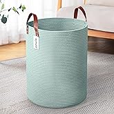 Wymulot 80L Large Rope Basket, Woven Rope Storage Hamper with Leather Handles, Dog Toy Storage Baskets, Bedroom, Nursery Blanket Organizer, Bathroom Laundry Hampers 16“x20” Tall Laundry Basket (Green)