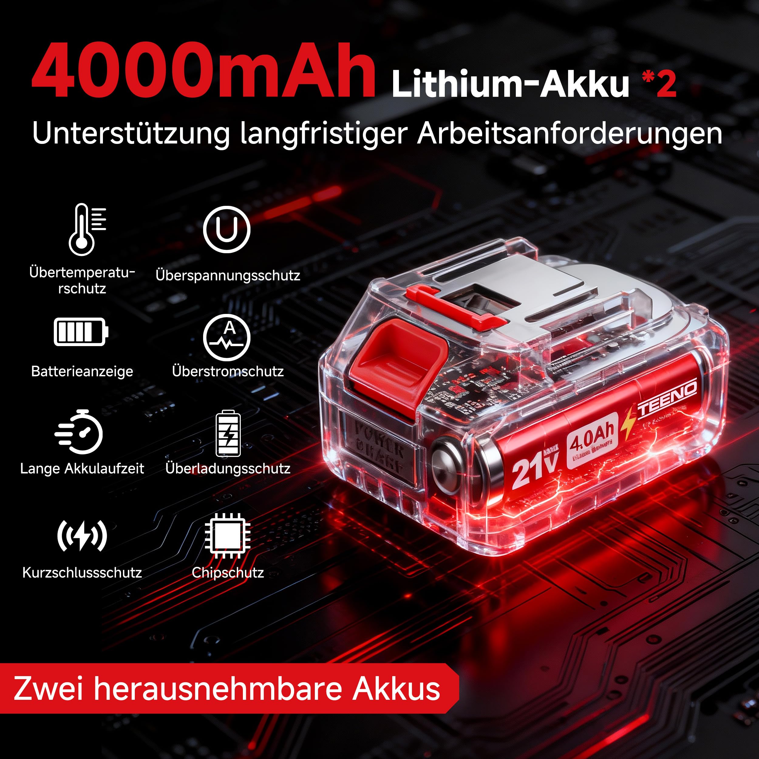 TEENO Akku-Mini-Handkreissäge, Akku Handkreissäge mit LED-Leuchte, 2x 4,0Ah-Akkus, Einstellbarer Schnittwinkel, 20000 U/min, 3 Sägeblätter inklusive Schleifscheibe für Metall, Holz und Fliesen 3