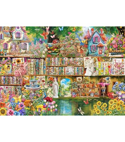 1000-Teile Garten-Fantasy-Puzzle Für Erwachsene – Blumenfee, Schmetterlinge, Märchenhaus, 60,7 X 60,7 Cm