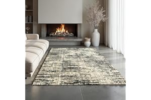 Ottomanson Modern Abstract Shag Rug 8x10 Soft Pile Shag Area Rug for Bedroom, Living Room, Dining Room, Office, 7'10" x 9'10", Gray/Ivory