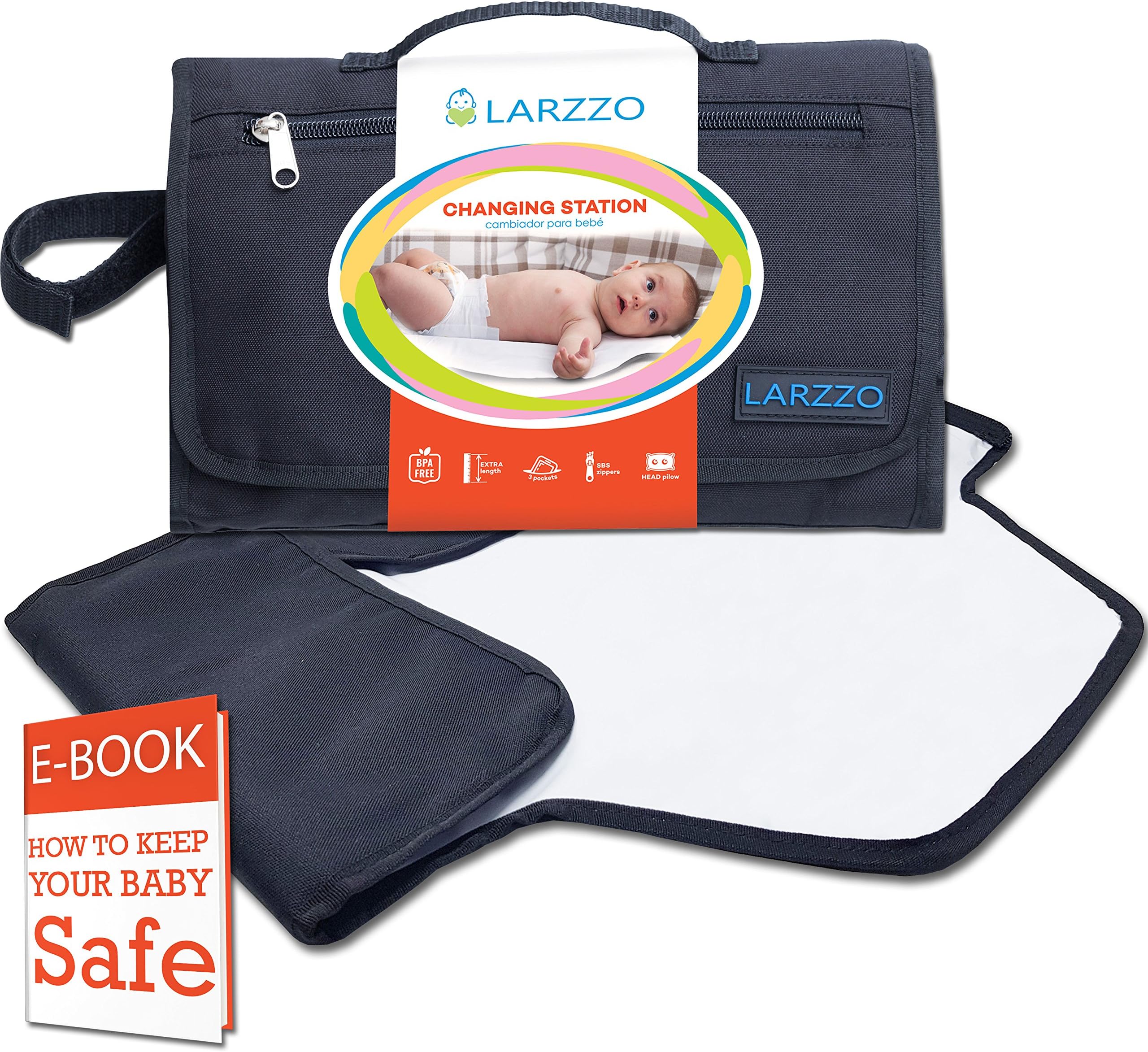 Larzzo Diaper Changing Pad, Portable Changing Station for Baby, Travel Diaper Clutch, On-The-go Diaper Changer with Free e-Book
