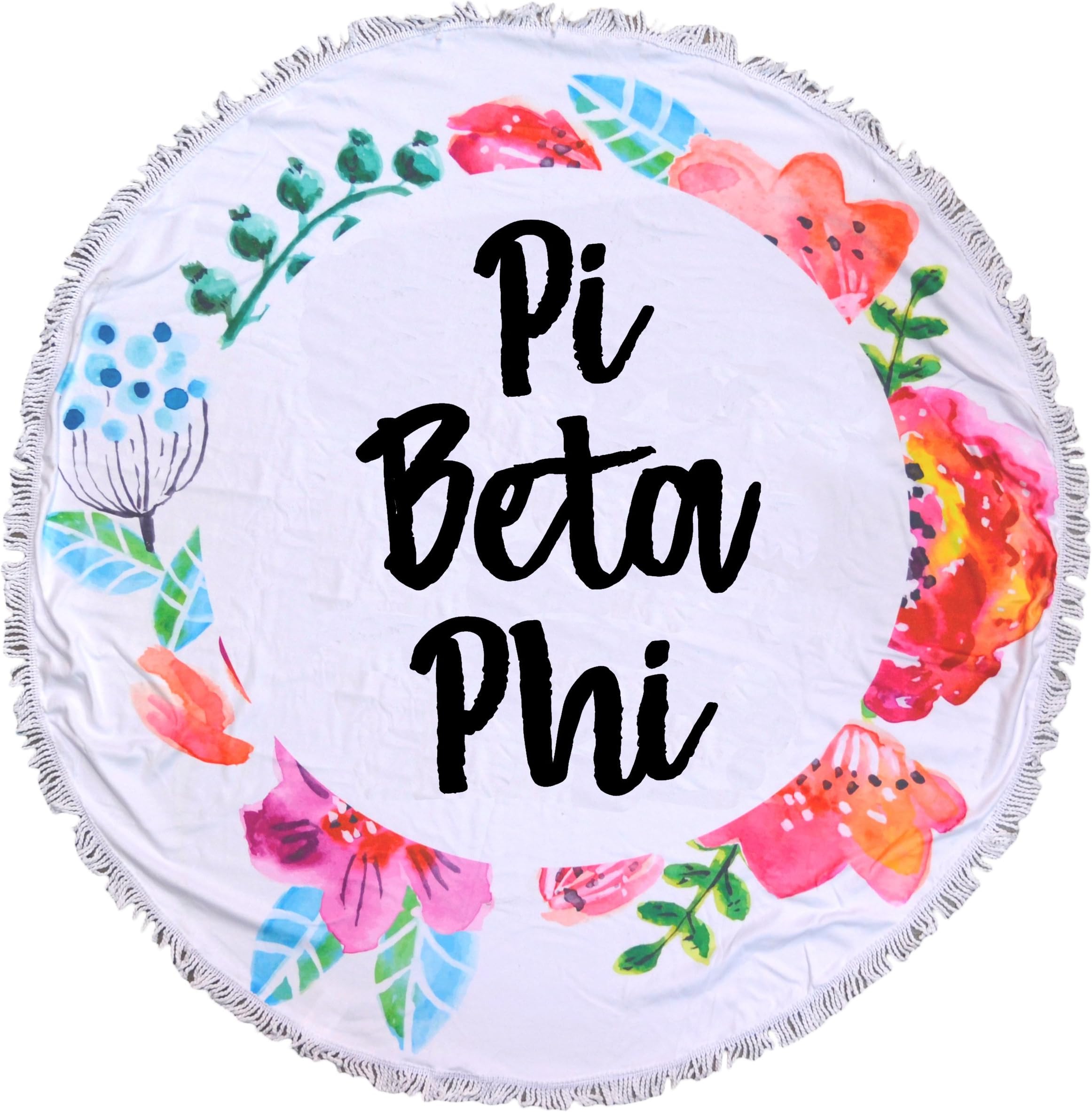 Sorority Shop Pi Beta Phi Floral Design Round Beach Towel with Fringes - 60", Round Beach Blanket, Soft Microfiber, Lightweight and Durable PBP Beach Towel Blanket, Water Absorption, Quick Dry