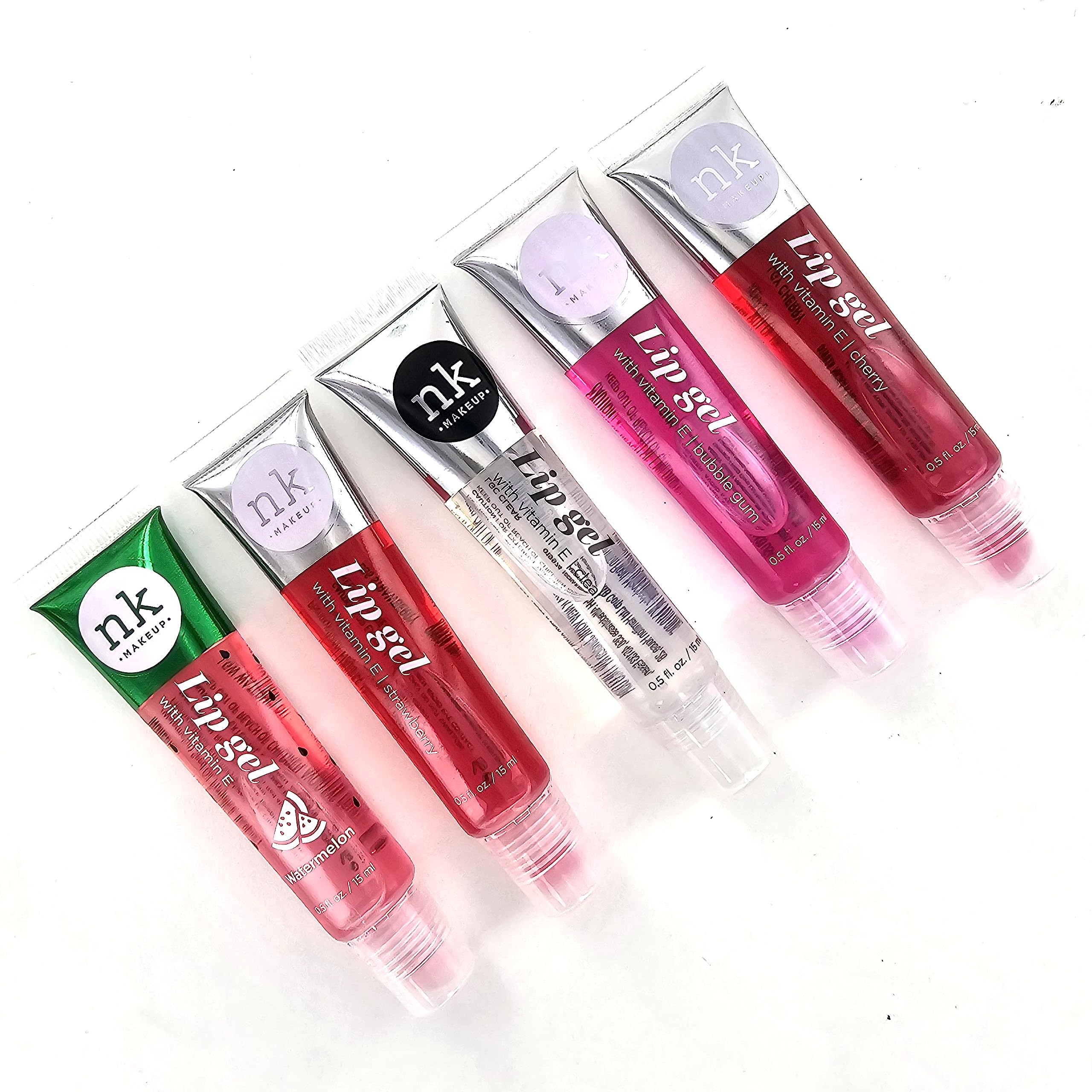 The Make-Up Artist Project 5 Pack Lip Gloss Set of Lip Gels - Clear, Watermelon, Strawberry, Cherry, and Bubble Gum Hydrating Lip Glosses with Vitamin E