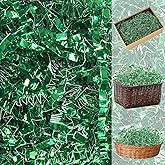 CIPOWM 16oz Easter Grass Crinkle Cut Paper Shred, Metallic Green Raffia Paper Shred Filler Glitter Shredded Paper Grass for Gift Wrapping Craft DIY Gift Bag Box Filling Party Supply