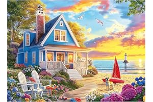EIYRURU 300 Piece Jigsaw Puzzle for Adults – Charming Beach House, Sailboat & Playful Dog – Fun Perfection Game, Premium Puzzle for Relaxation, Family Activity or Gift (20.5" × 15")