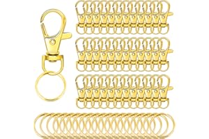60Pcs Gold Key Chain Clip Hooks Set, 30Pcs Swivel Snap Hooks and 30Pcs Key Rings, Lanyard Lobster Claw Clasps for Jewelry Cra