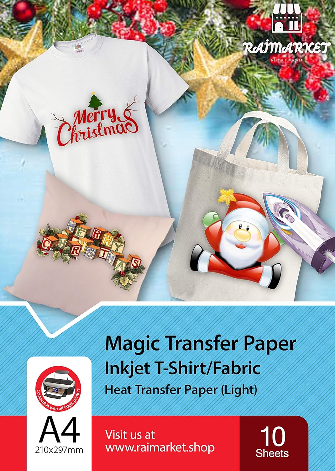 Transferpapier/Bügelpapier/Transferfolie für HELLE Textilien/Stoffe von Raimarket | 10 Blatt | A4 Inkjet Bügeleisen auf Papier/Transferfolie/T-Shirt-Transfers | Textilefolien | DIY Stoffdruck (10)