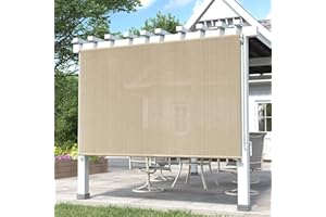 DIFY 10 * 8FT Outdoor Roller Shade, Cordless Patio Roller Up Blinds for Yard Deck Porch, Wand Crank Operation, Wheat