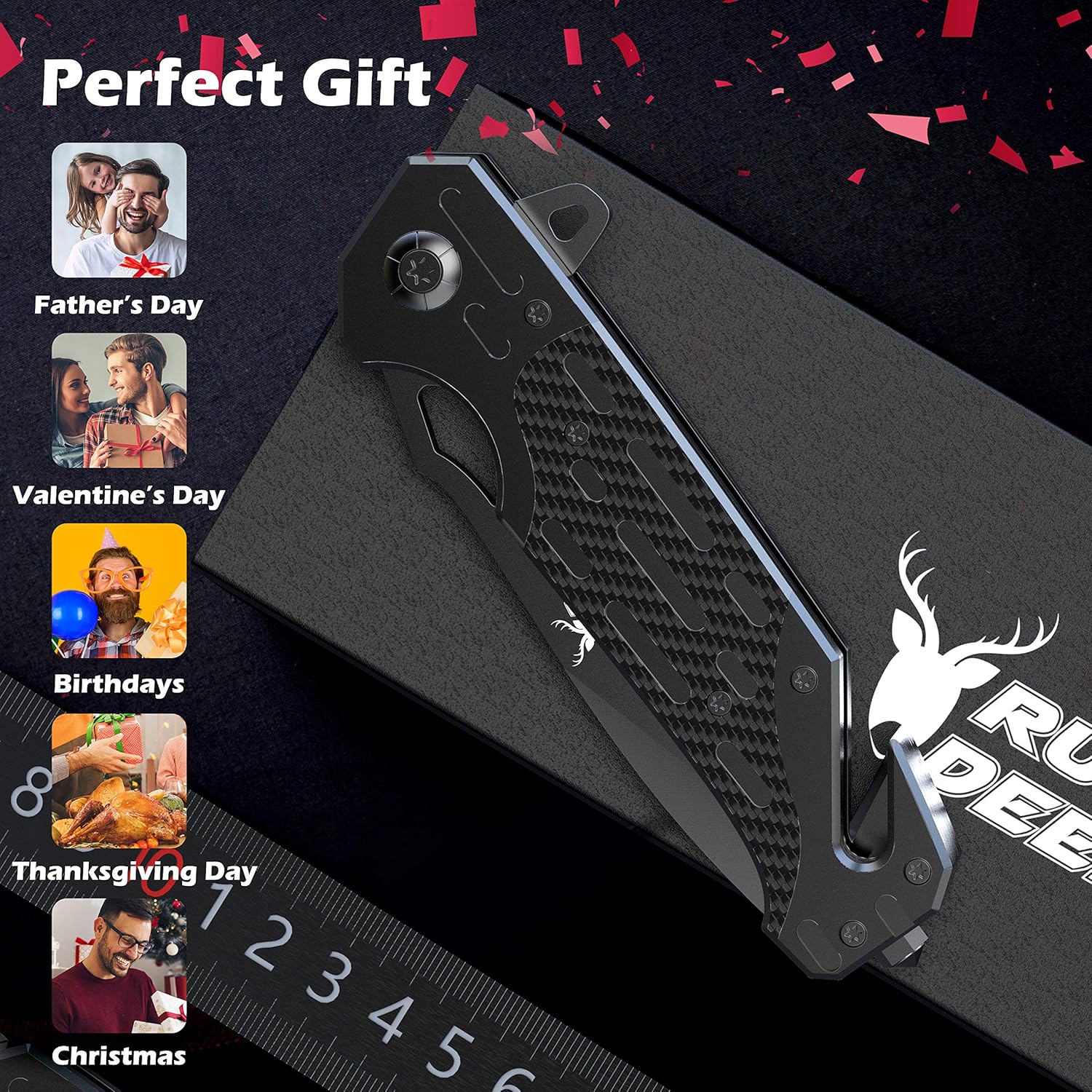 Rush Deer Folding Knife, Pocket Knife EDC Knife with Liner Lock,Pocketclip,Glass Breaker,Seatbelt Cutter. Perfect for Hiking, Camping, Fishing, Indoor & Outdoor Activities. Unique Gifts for Men Women: Sports & Outdoors