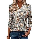 CRAZY GRID Women V Neck Fall Top Loose Fashion Casual Long Sleeve Shirt Comfy Blouse for Daily Wear and Office Work S-3XL