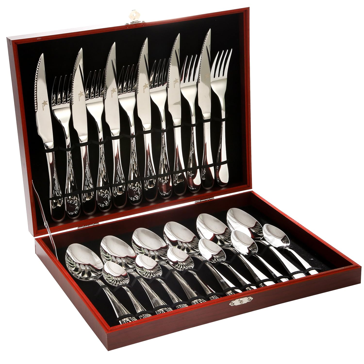 Avalon 24-Piece Silverware Set with Luxury Box, High Grade 18/10 Stainless Steel Flatware Set Service for 6, Premium Mirror Polished Utensil Set, Ideal Cutlery Set for Gift