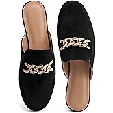 Ecetana Women Mules Flats Shoes Comfortable Closed Toe Slip on Suede Buckle Slides Business Casual Dress Backless Loafers