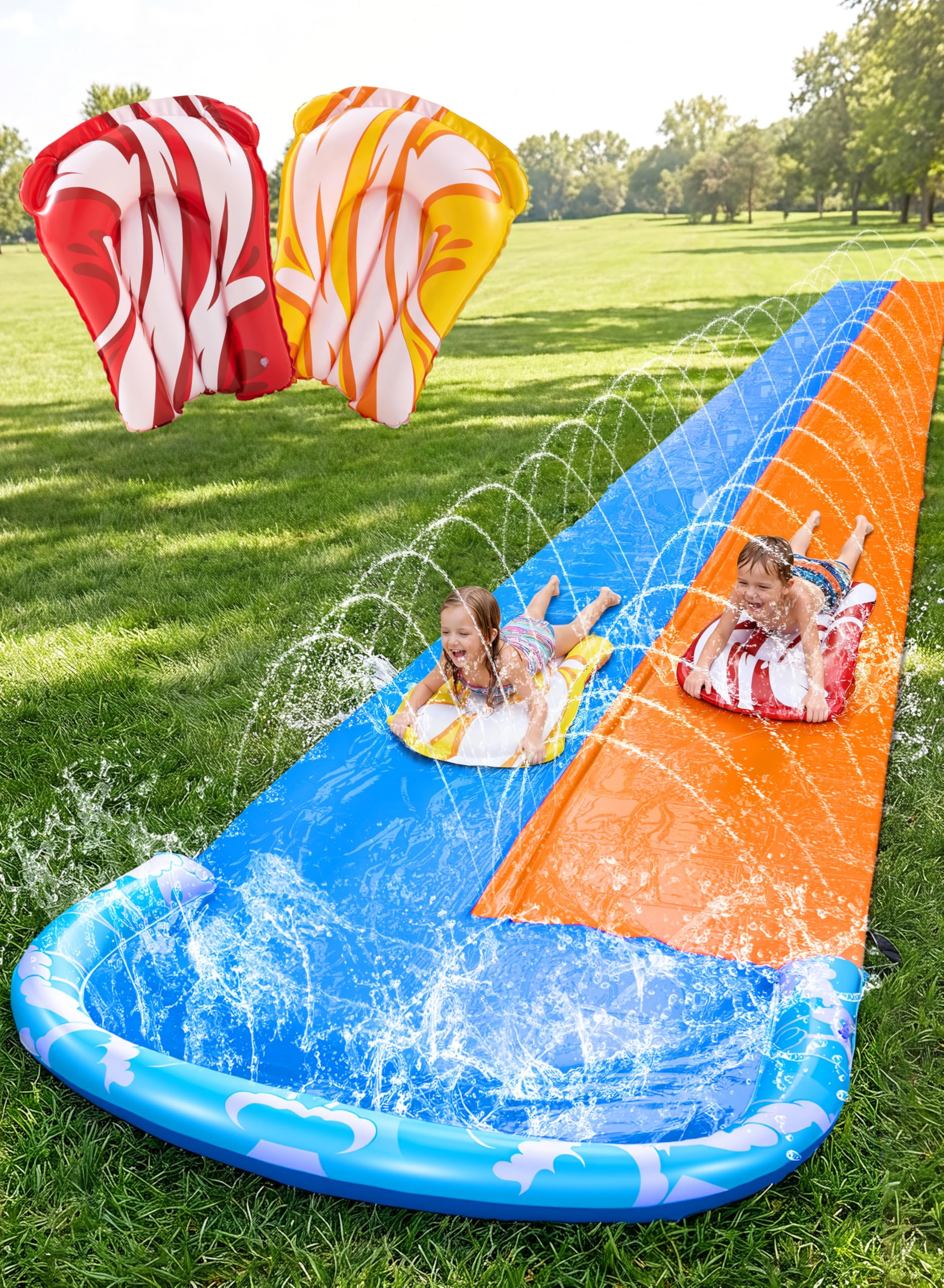 JOYIN 685cm Water Slides and 2 Bodyboards, Lawn Waterslides Summer Water Toy with Build in Sprinkler for Backyard Outdoor Water Fun for Kids Adults
