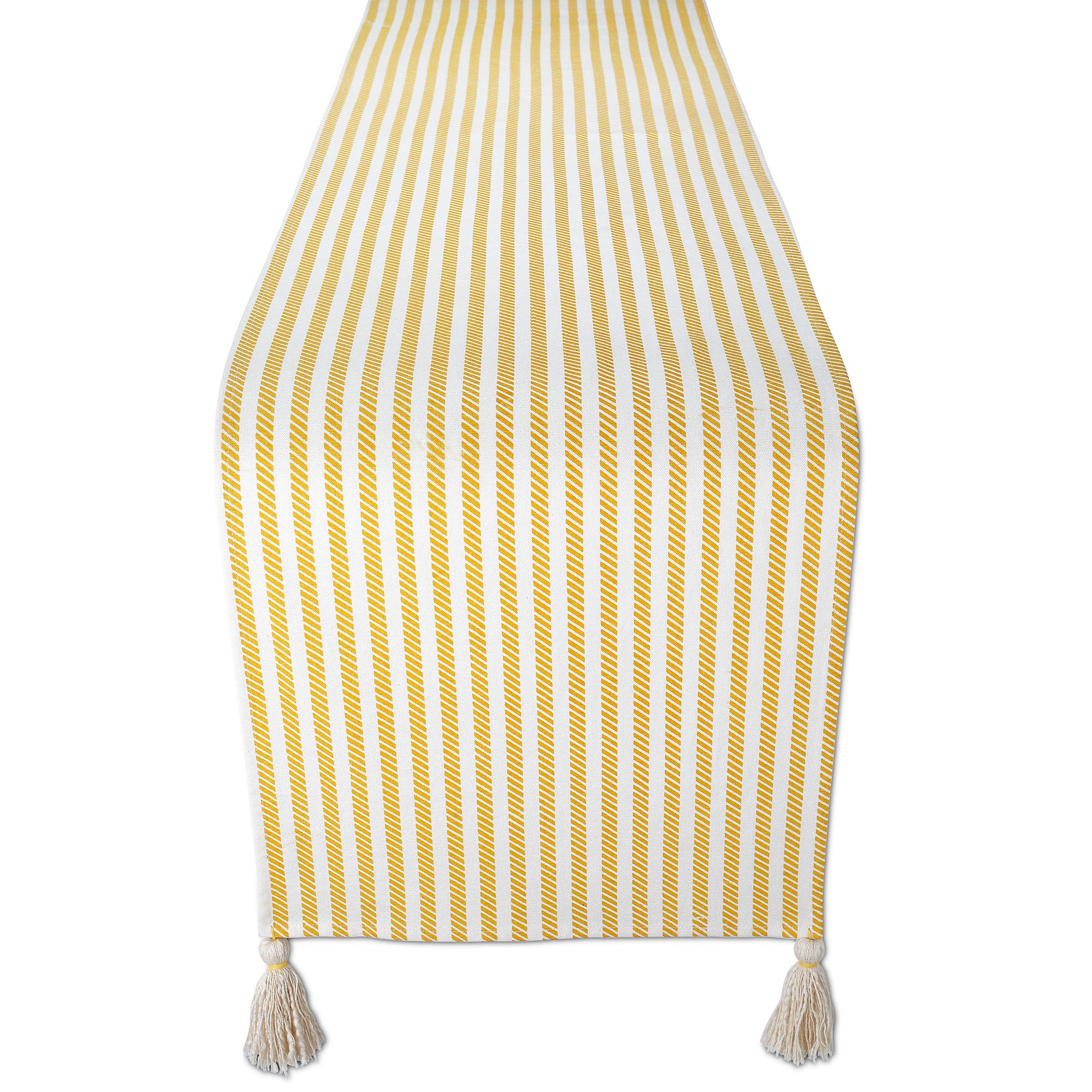 FolkultureTable Runner 108 Inches Long with Tassels for Dining Table, Farmhouse Style Décor or Kitchen for Table Decor, 100% Cotton Linen, Yellow Table Runner, Boho Runner, 14" x 108"